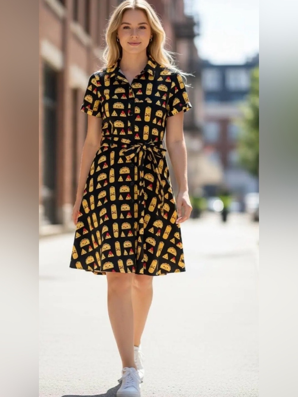 Eva Rose Attic Salt Quirky Shirt Dress in Mexican food print Size Large